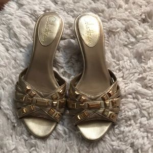 Gold Cole Haan kitten heels